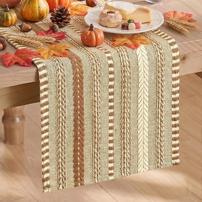 Artoid Mode Coffee Farmhouse Stripe Braided Table Runner 12x90 Inch | Holiday by ArtoidMode