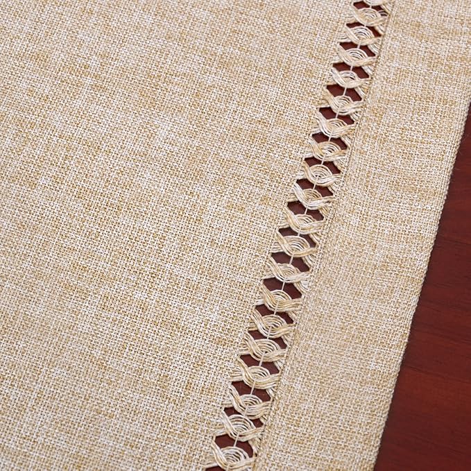 Grelucgo Handmade Hemstitch Beige Table Runner Or Dresser Scarf, Rectangular 14 - Image 4