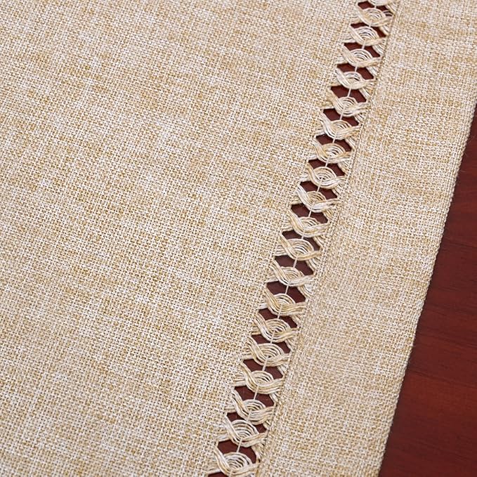 Grelucgo Handmade Hemstitch Beige Table Runner Or Dresser Scarf, Rectangular 14 - Image 5