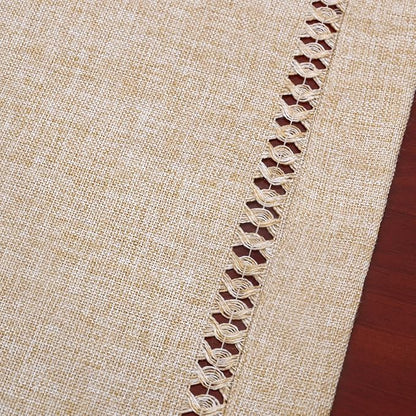 Grelucgo Large Handmade Hemstitch Beige Table Runner, Rectangular 14 by 108 Inch - Image 2