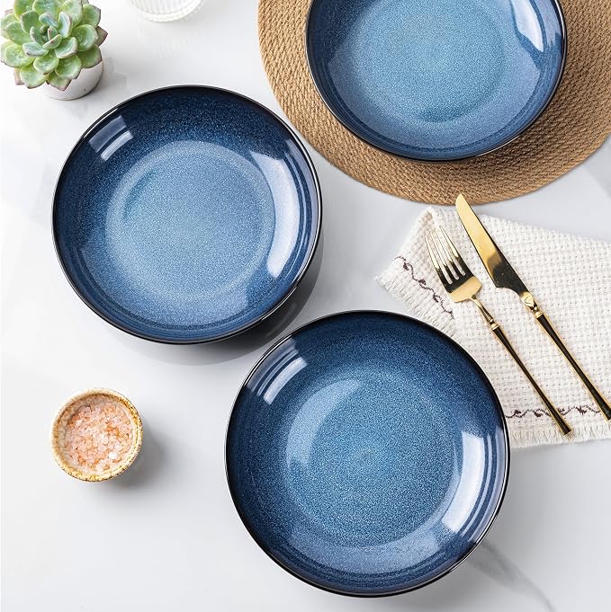 LERATIO 9.0" Ceramic Pasta Bowls Set of 4, 38oz Large Stoneware Bowls Set | - Image 3