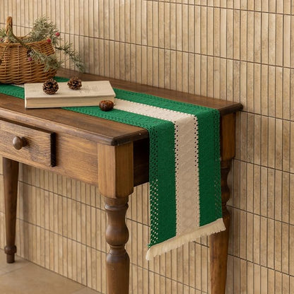 Keketoarrange Christmas Green Boho Table Runner 12x36 Inch | Woven Burlap - Image 7