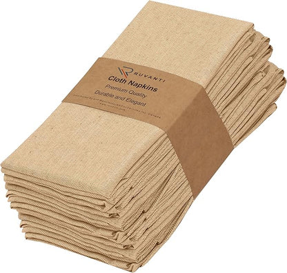 Ruvanti Cloth Napkins Set of 12, 18x18 Reusable Napkins Cloth Washable, Soft & Durable Table Napkin, Poly Cotton Fabric Dinner Napkins for Parties, Christmas, Thanksgiving, Weddings - Honey