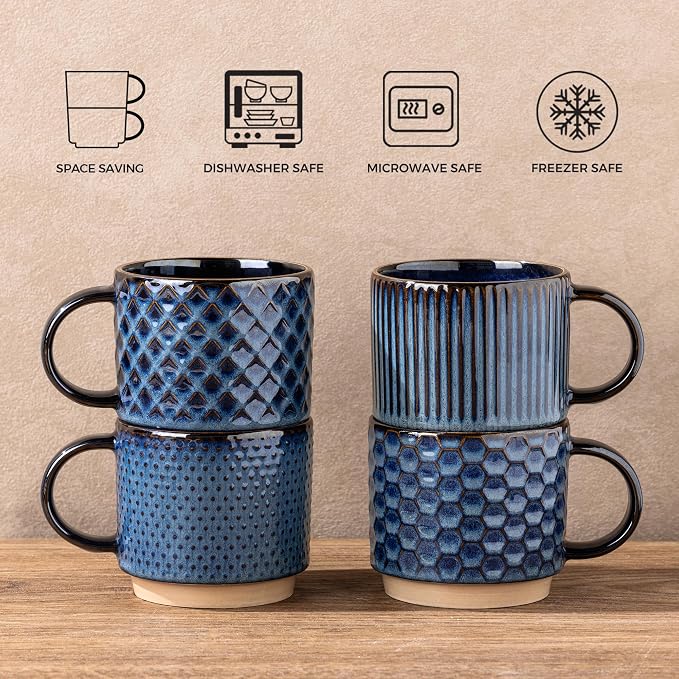 GBhome 12 OZ Stackable Coffee Mugs Set of 6, Ceramic Coffee Cups Set | 3 - Image 7