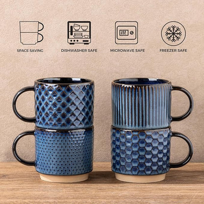GBhome 12 OZ Stackable Coffee Mugs Set of 6, Ceramic Coffee Cups Set | 3 - Image 7