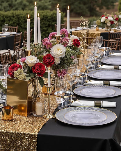 Hioasis 60pcs Clear Gold Plastic Plates - Gold Disposable Dinnerware Set, 30pcs Dinner 10.25in & 30pcs dessert 7.5in plates with striped designs for party & wedding