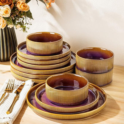 Ceramic Dinnerware Set for 4, 12-Piece Plates and Bowls Set | Lightweight by TheTerra