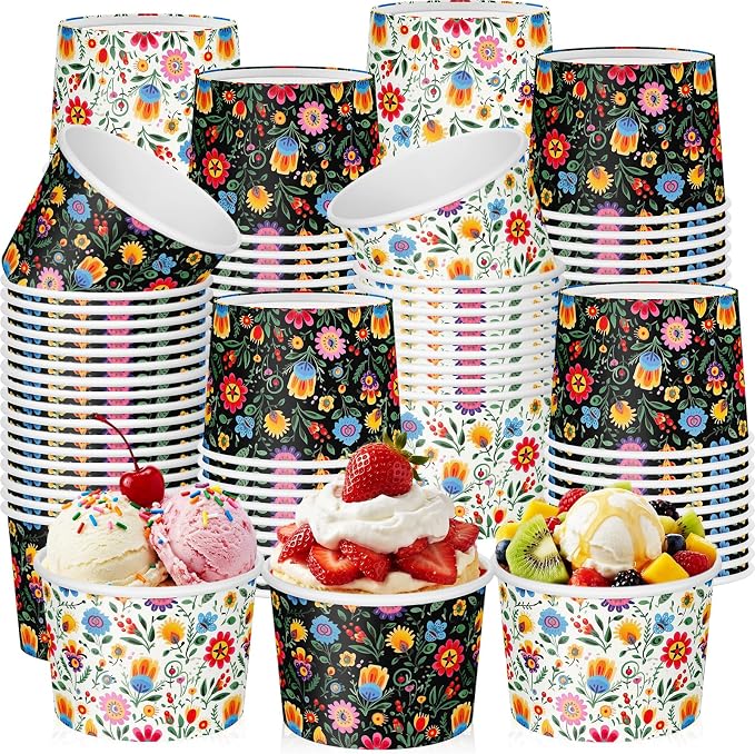 CHENGU 60 Pcs Mexican Colorful Flowers Snack Cups 9 oz Disposable Mexican by CHENGU