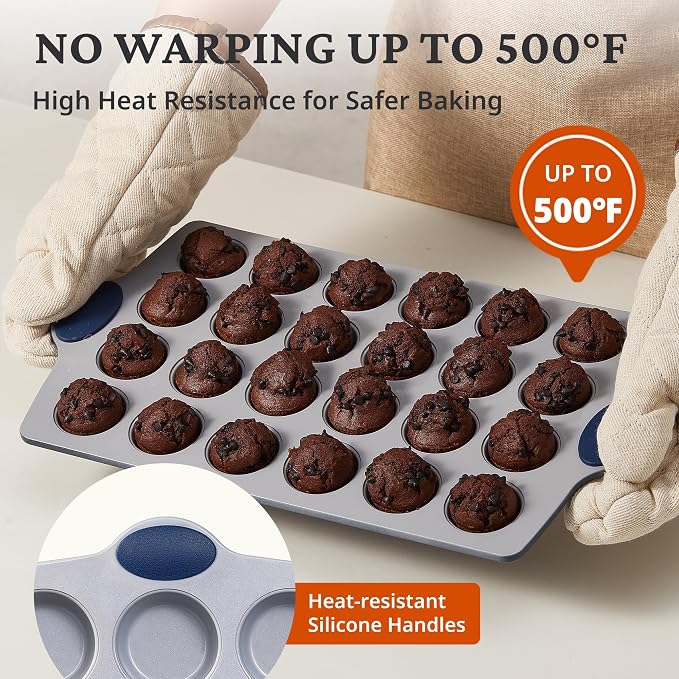 BRONYPRO Ceramic Mini Muffin Pan, 24-Cup Nonstick Aluminized Steel Mini Cupcake - Image 8