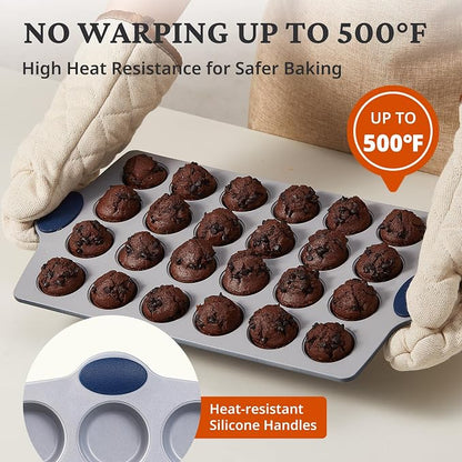 BRONYPRO Ceramic Mini Muffin Pan, 24-Cup Nonstick Aluminized Steel Mini Cupcake - Image 8