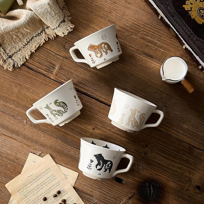 12 oz Vintage Ceramic Coffee Mug Set of 4 - Image 9