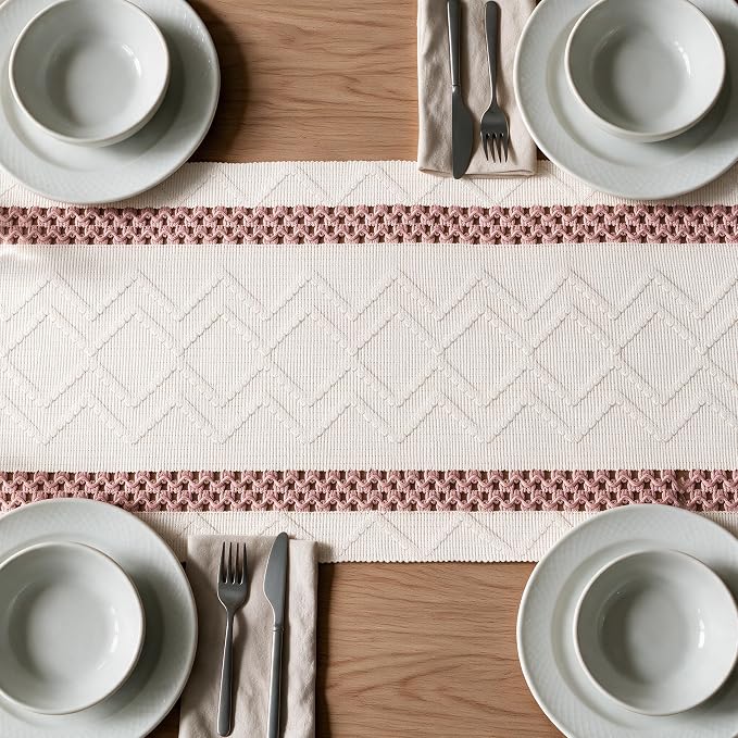 Artoid Mode Pink Stripe Woven Rustic Table Runner 12x72 Inch | Holiday Kitchen - Image 5