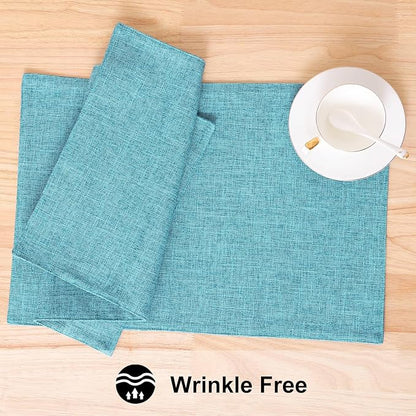 homing Cotton Linen Placemats Set of 6, Cloth Washable Farmhouse Dining Table Mats for Indoors & Outdoors, Easy to Clean, Light Blue, 13 x 19 Inch