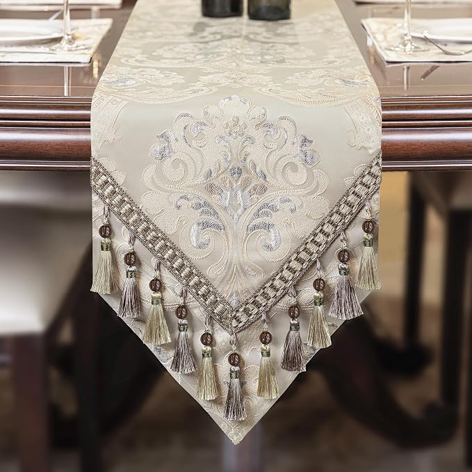 Loom and Mill Luxury Jacquard Table Runner 72 Inches Long, Light Apricot | by LoomandMill