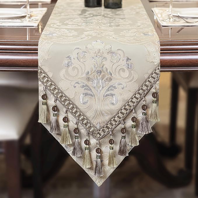 Loom and Mill Luxury Jacquard Table Runner 90 Inches Long, Light Apricot | by LoomandMill