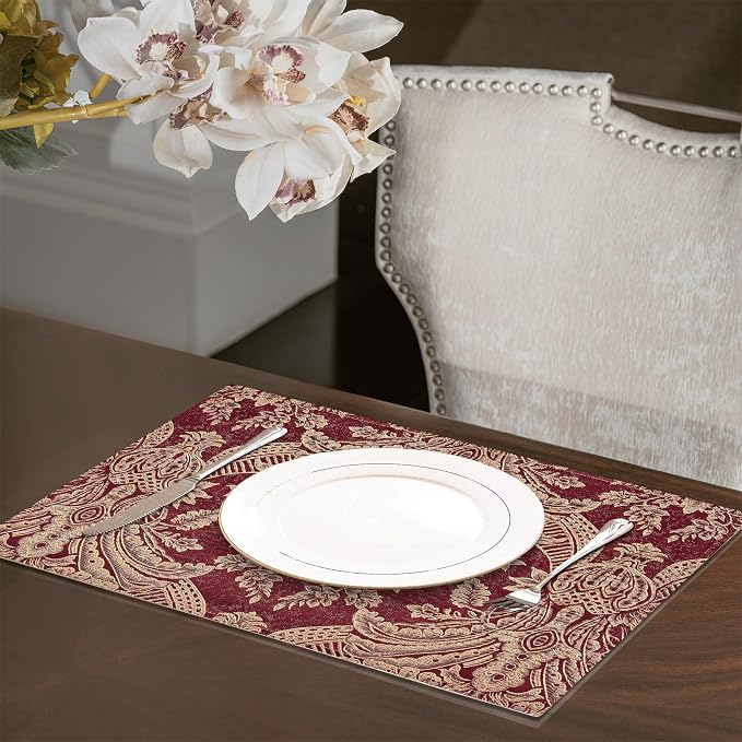 Loom and Mill Luxury Placemats Set of 4, Classic Jacquard Non-Slip Washable - Image 2