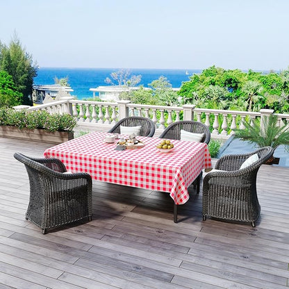 misaya Rectangle Waterproof Vinyl Table Cloth, Buffalo Flannel Backed Tablecloth, Wipeable Plastic Table Cover for Valentine's Day, Dinner, Kitchen, Outdoor (54" x 78", Red and White)