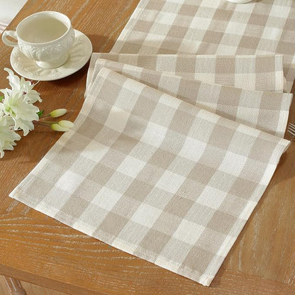 Laolitou Beige Checkered Table Runner, Cotton Linen Gingham Table Runners - Image 5