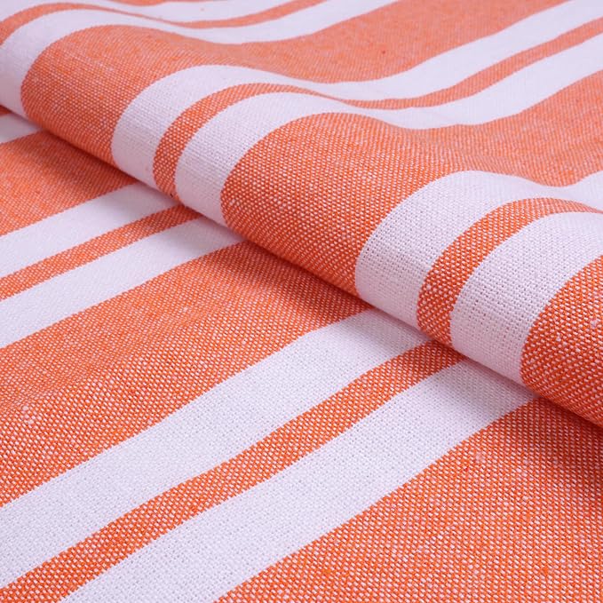Encasa XO Table Runner, Woven Cotton Dining Runner 13"x59" Franca Orange Stripes - Image 6