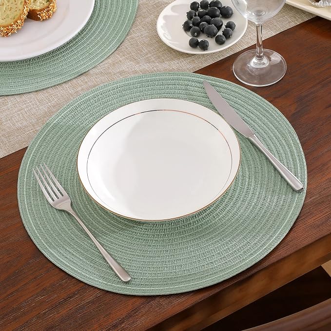 SHACOS Round Placemats Set of 6 Washable 15 inch Cotton Polyester Table Mats - Image 6