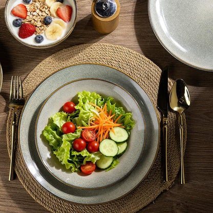 AmorArc Ceramic Dinnerware Sets for 8, 24 Pieces Handpainted Stoneware Plates and Bowls Set, Scratch Resistant Dishes Set, Dishwasher & Microwave Safe, Reactive Color