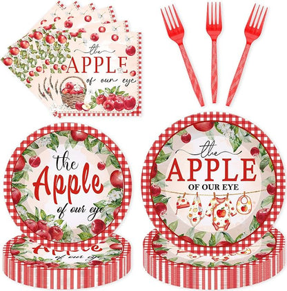 96Pcs Apple of Our Eye Baby Shower Decorations, Watercolor Apple Plates Napkins by EoBeCy