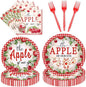 96Pcs Apple of Our Eye Baby Shower Decorations, Watercolor Apple Plates Napkins by EoBeCy