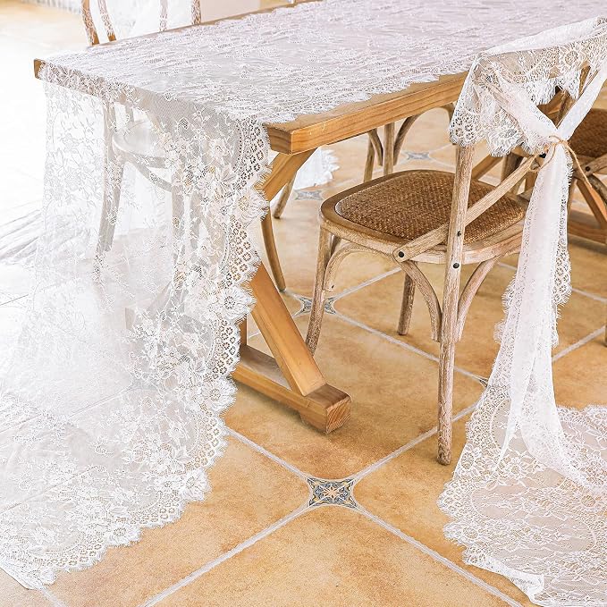 5 Pcs White Lace Table Runner 30 x 120 Inch Vintage Rustic Table Runner - Image 3