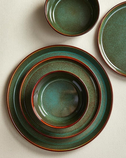 Plates and Bowls Sets for 6, Ceramic Dinnerware Sets, Kitchen Dish Set, Microwave & Dishwasher Safe Dishware, Highly Durable Reactive Glazed Dinner Set, Brown Green
