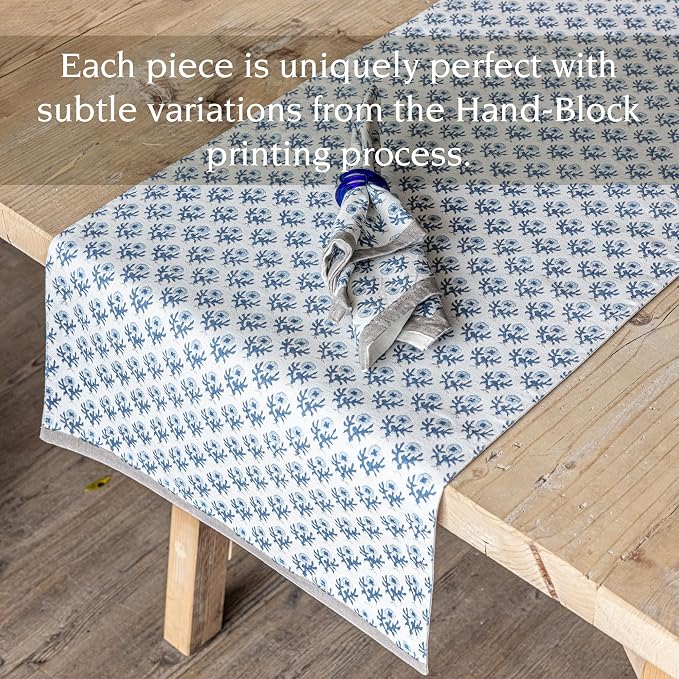 Over&Back 18x108 Hand-Blocked Printed Cotton Table Runner - Image 3