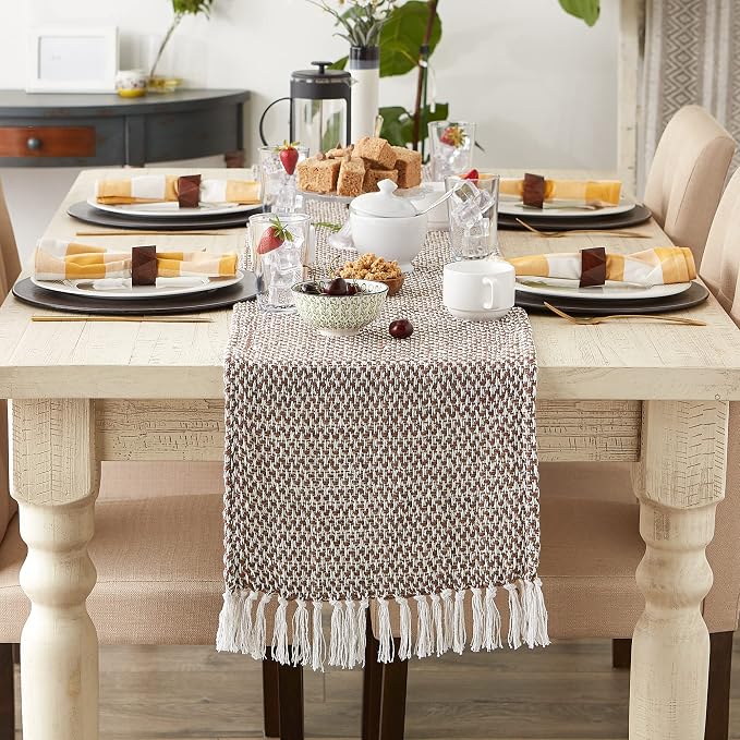 DII Woven Basics Collection 100% Cotton Knit Table Runner, Bark Brown - Image 3