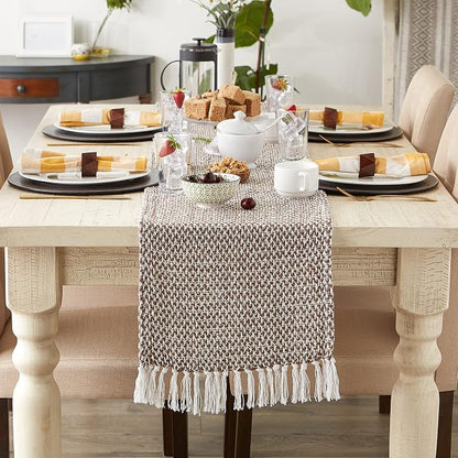 DII Woven Basics Collection 100% Cotton Knit Table Runner, Bark Brown - Image 3