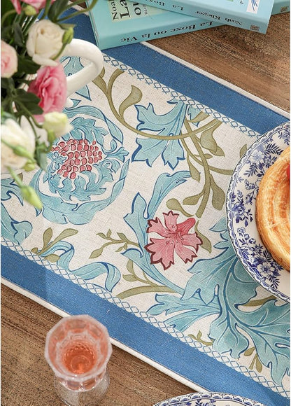Patdrea Designer Vintage French Linen Table Runner, Elegant Blue Floral Pattern - Image 9