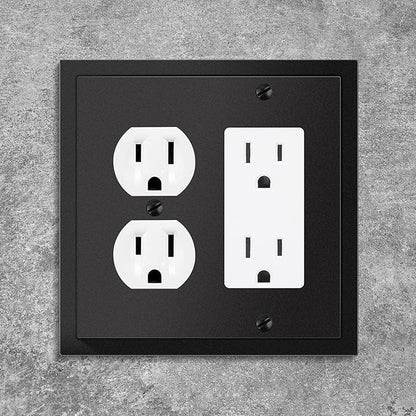 Henne Bery Modern Edge Decorative Wall Plate Switch Plate Outlet Cover, Durable Solid Zinc Alloy (Decorator/Duplex, Matte Black)