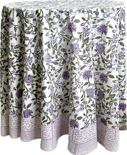 ATOSII Mahoka 100% Cotton Round Spring Summer Tablecloth, Block Print Floral Table Cloth for Kitchen Dining Linen I Parties, Weddings, OutdoorsI 72" Inches Round, 4 Seater