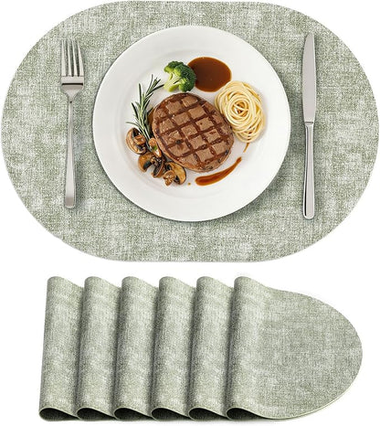 Placemats Set of 6, 11.8 x 17 Inch, Grass Green | Heat Resistant Oval Faux by homing
