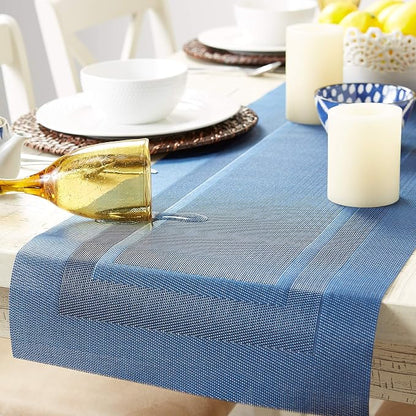 DII PVC Tabletop Collection Woven Indoor/Outdoor, Table Runner, Nautical Blue - Image 3