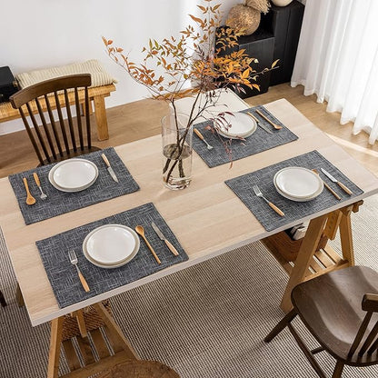 Kevin Textile Burlap Linen Placemats Set of 6 Heat Resistant Dining Table Place Mats Washable Kitchen Table Mats for Dinning Party Holiday Indoor Outdoor, 13 x19 inches, Dark Grey