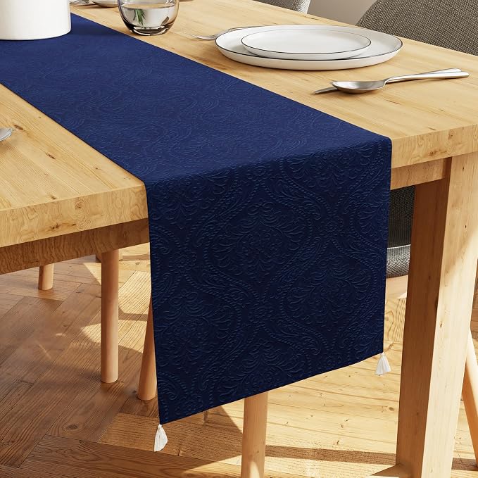 Encasa XO Table Runner, Embossed Velvet, Elegant 13"x94" | Navy Blue, 175 GSM by EncasaXO
