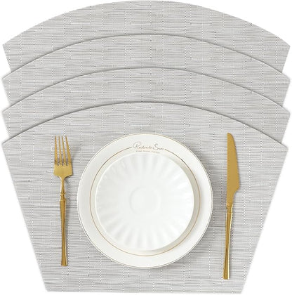 roddyricch Wedge Placemats for Round Tables, Set of 4 Non-Slip PVC Round Table Placemats - Heat Resistant & Wipe Clean Centerpiece Mats for Dining Kitchen Decor (Silver)