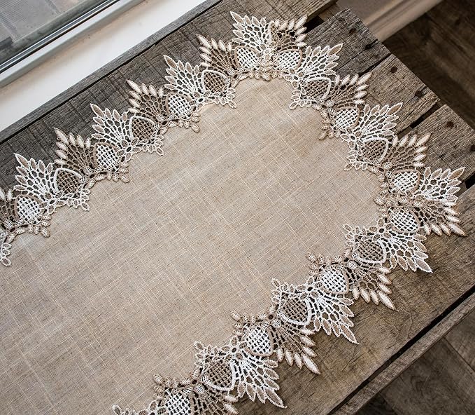 LINENS ART AND THINGS Lace Table Runner Neutral Earth Tones Dresser Scarf - Image 8