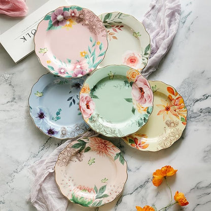 BTaT- Porcelain Floral Plates Set, 6 Pack, 8 Inch | Royal Dessert Appetizer - Image 3