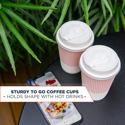 Disposable Coffee Cups With Lids - 12 oz Paper To Go Coffee Cups With - Image 6