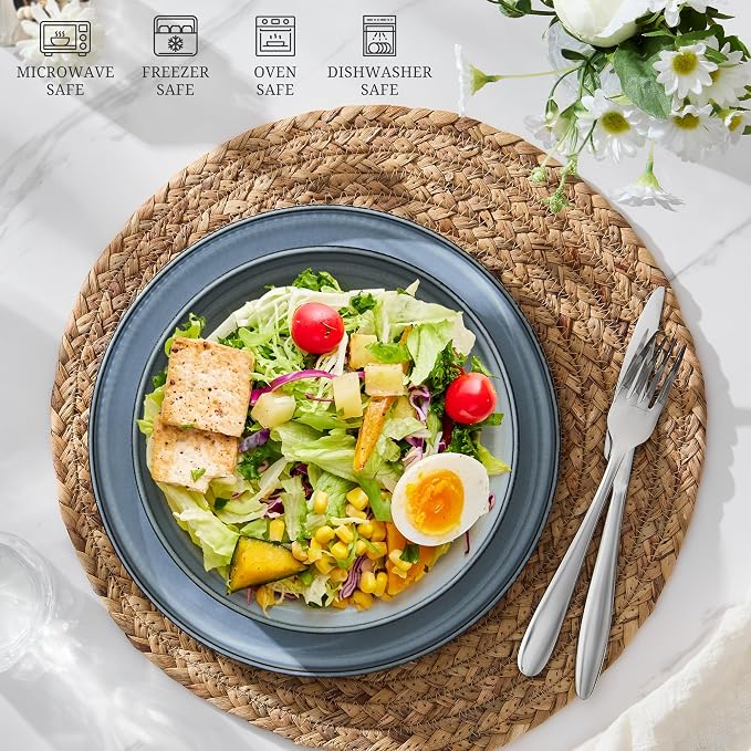 E-far Pasta Bowls Set of 4, 35oz Large Salad Bowl Plate - Image 7