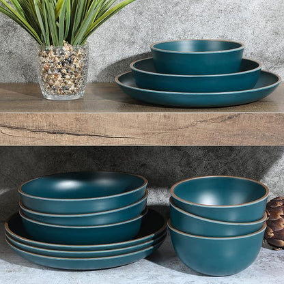 Gibson Home Rockabye 12 Piece Double Bowl Melamine Plastic Dinnerware Set - Image 3