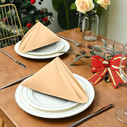 Ruvanti Cloth Napkins Set of 6, 18x18 Inches Napkins Cloth Washable, Soft, Durable, Absorbent, Cotton Blend. Table Dinner Napkins Cloth for Hotel, Lunch, Restaurant, Wedding Parties - Ivory Gold
