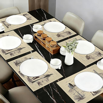 Cloth Placemats,Western Cow Boy Fabric Placemats Set of 6,Washable Retro Table Mats,Decorative Place Mats for Dining Home Kitchen Holiday Party 11.8x17.7 Inch
