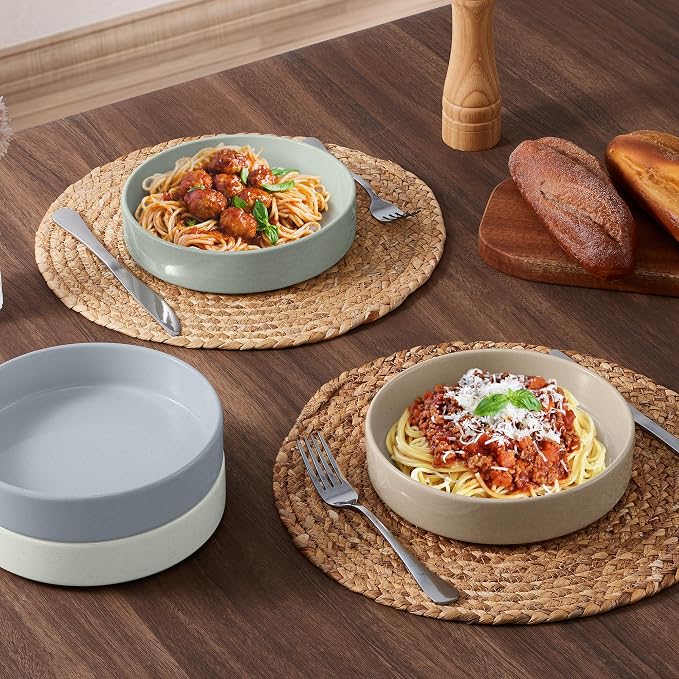E-far Pasta Bowls Set of 4, 35oz Ceramic Large Salad Bowl Plates - Image 5