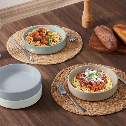 E-far Pasta Bowls Set of 4, 35oz Ceramic Large Salad Bowl Plates - Image 5
