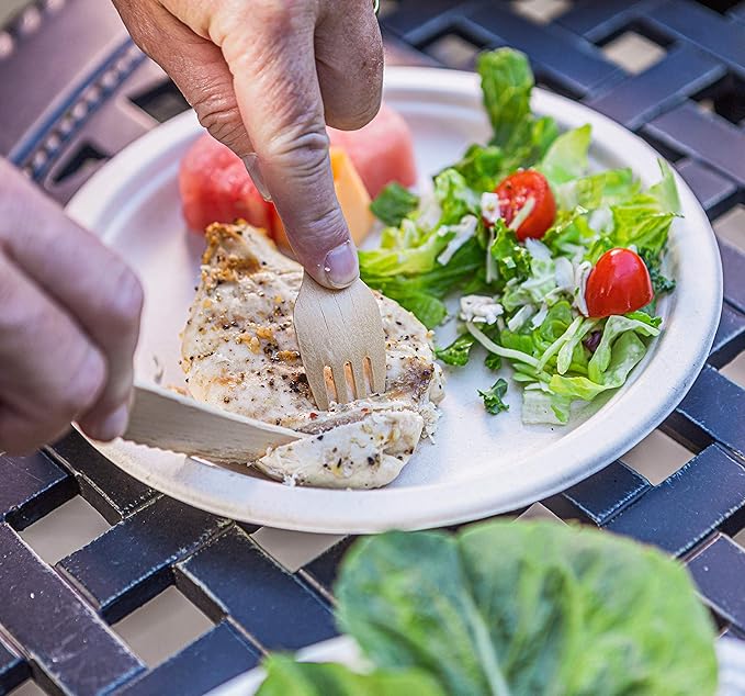 Disposable Wooden Cutlery Set - 100% Home Compostable - 200 Mix (80 Forks, 80 Spoons and 40 Knives) 6.5", Bamboo Utensils Alternative, Eco-Friendly, Organic, Sustainable and Carbon Neutral Certified
